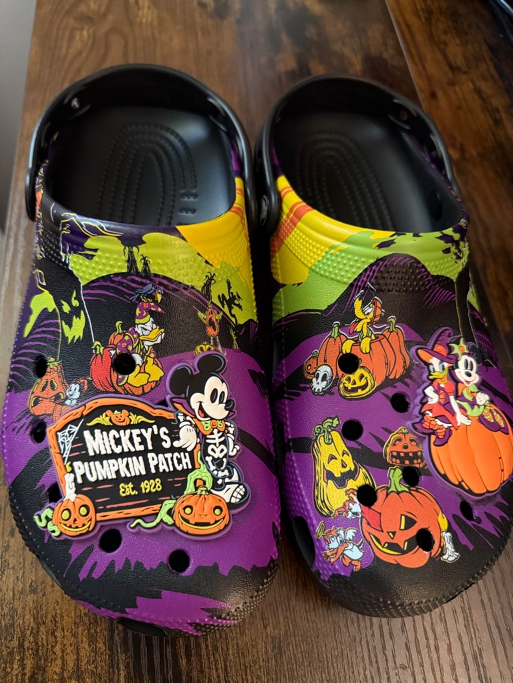 Disney Purple, Green & Black Mickey Pumpkin Patch Crocs-Style Clogs